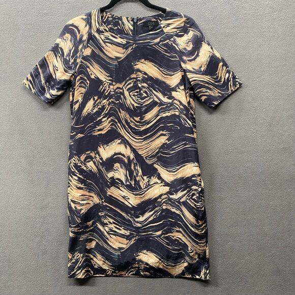 COS Cotton Silk Mod Abstract Artsy Print Sheath Dress Womens 4 Short Sleeve - Picture 1 of 13